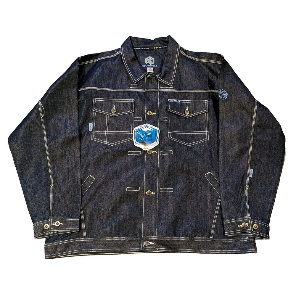 Vintage 1990s Embroidered SOUTHPOLE Denim Jacket Glanz XXL NWT 2XL SP-2K TEAM